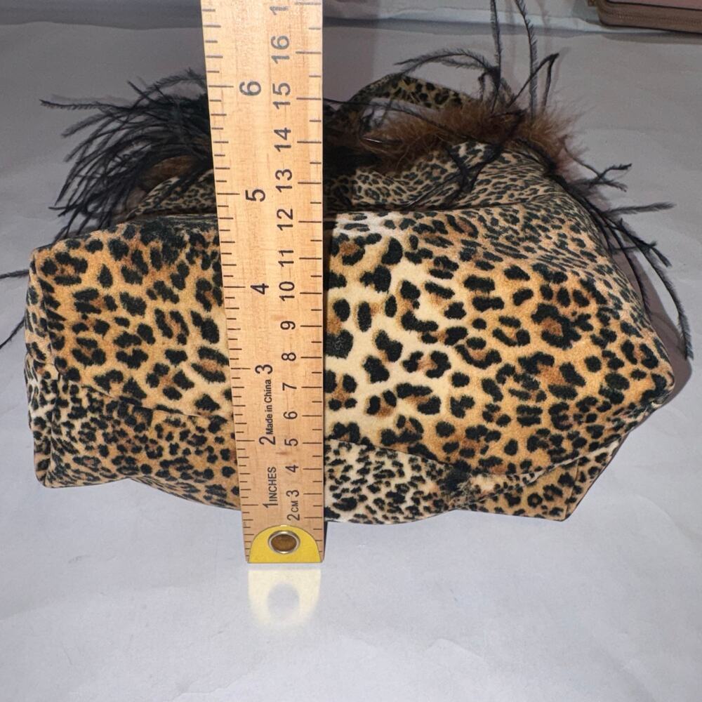 Y2K Glam Mobwife Leopard Print Feather Trim Top Handle Bag - Picture 5 of 7